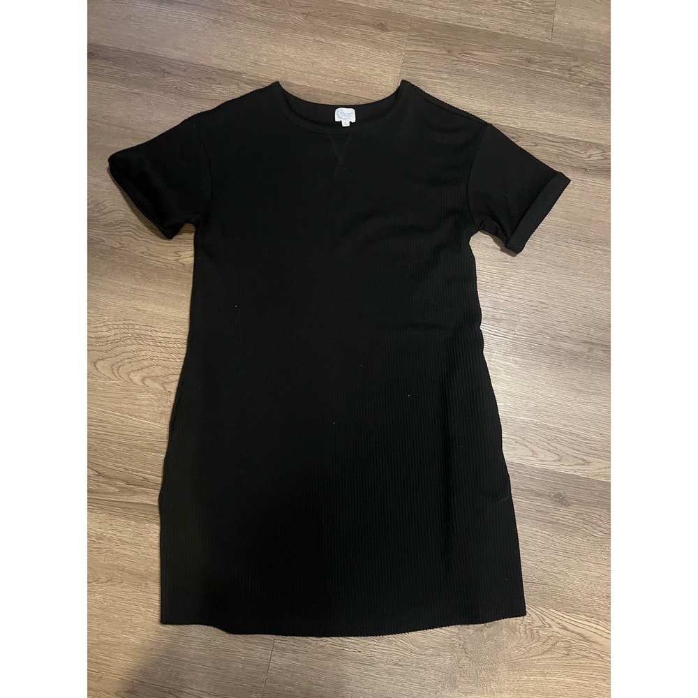 Blue Rain‎ Francesca's Black Ribbed Short Sleeve Shift T-Shirt Dress Small